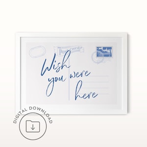 Impression de carte postale rétro imprimable J'aimerais que vous soyez ici, art mural côtier esthétique, décoration d'appartement tendance, décoration de dortoir fille Beachy, preppy