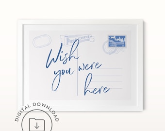 Retro Postcard Print PRINTABLE Wish You Were Here Poster Aesthetic Coastal Wall Art Trendy Apartment Decor Beachy Girl Dorm Decor Preppy