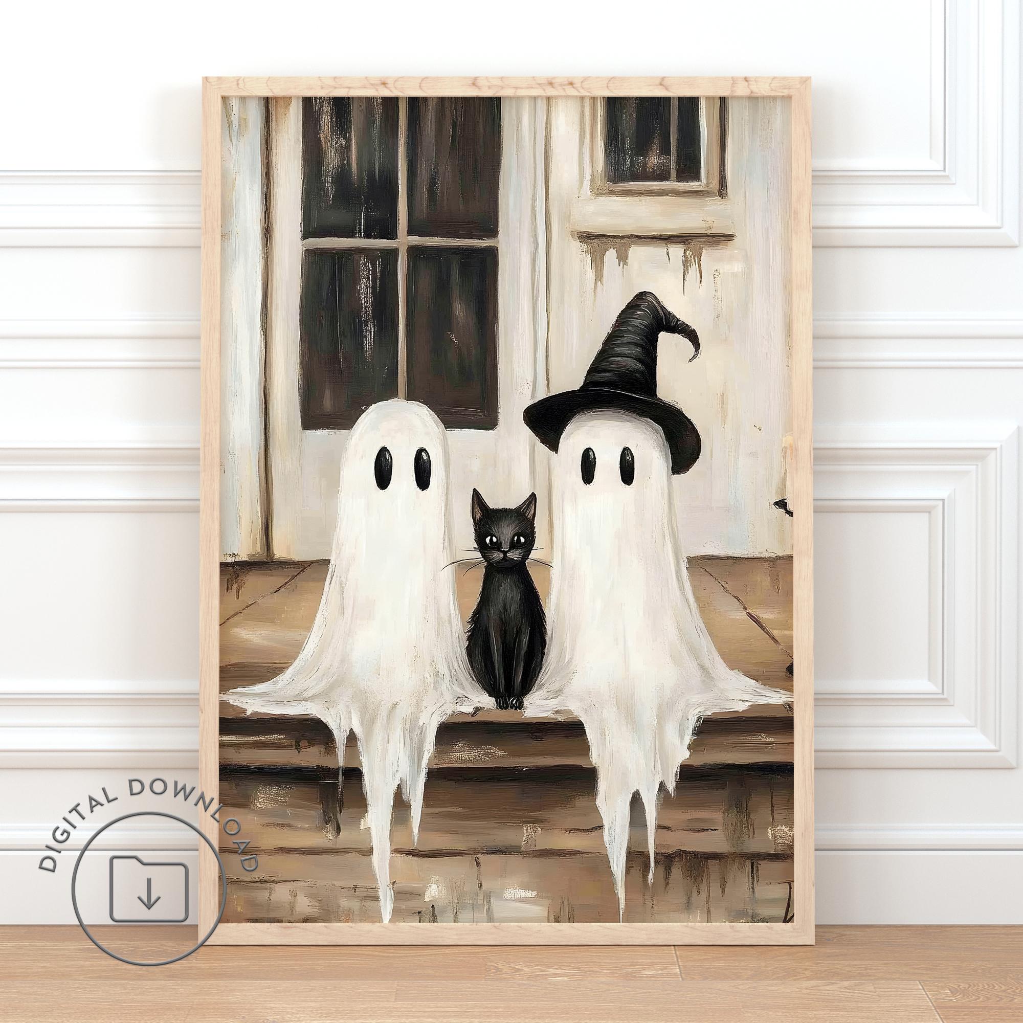 Cute Ghost Print PRINTABLE Vintage Halloween Oil Painting Wall Art 2 ...
