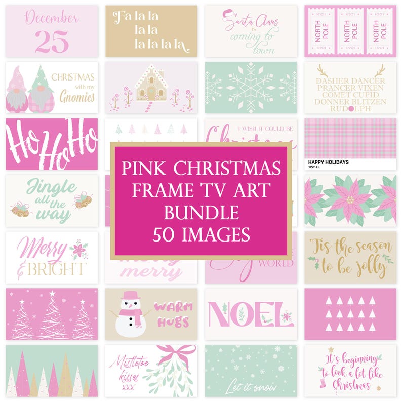 Pink Christmas Frame TV Art Bundle of 50 Trendy Pink Xmas Set Digital Download Screensaver ...
