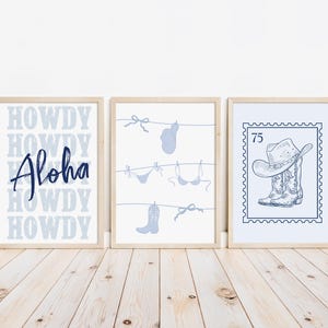 Küsten Cowgirl Wand Kunst Sammlung druckbare Western Strand Drucke Boho Kokette Ästhetik Poster Download Set Bikini Druck Aloha Howdy Art