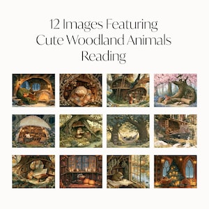 2027 wall calendar featuring cute woodland animals reading books, twelve
illustrated forest library scenes with fox, hedgehog, rabbit, squirrel, otter and
raccoon in hollow-tree bookshops and mushroom libraries, cozy cottagecore
storybook art, 12 month hanging calendar printed and shipped, book lover gift for
readers librarians and teachers, reading nook and home office decor