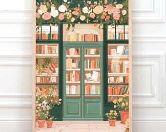 Bookstore Print Vintage Book PRINTABLE Wall Art Trendy Bookish Decor Reading Nook Poster Retro Booklover Gift Cozy Bookstore Illustration