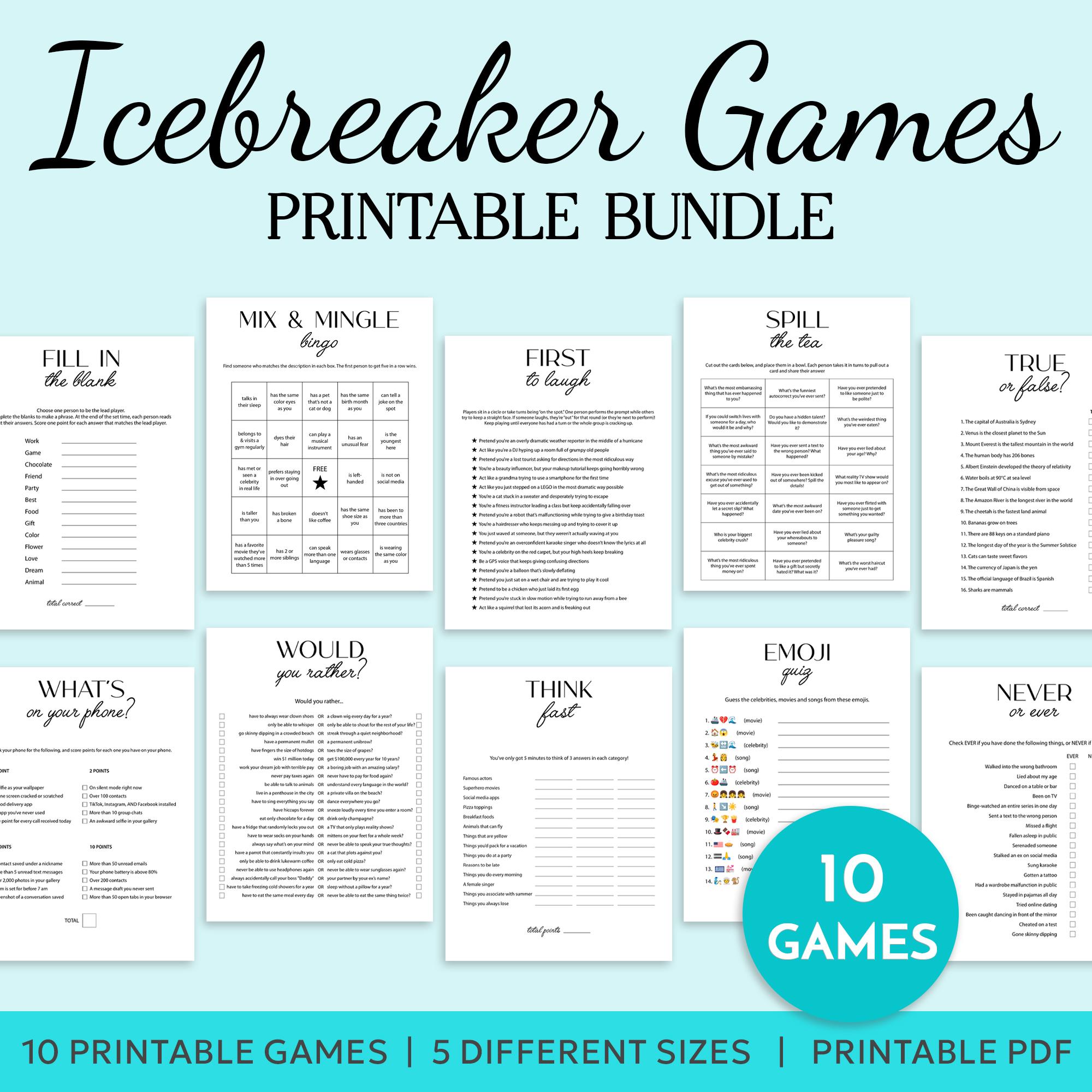 Icebreaker Games Bundle Printable Dinner Party Table Talk Office Games ...