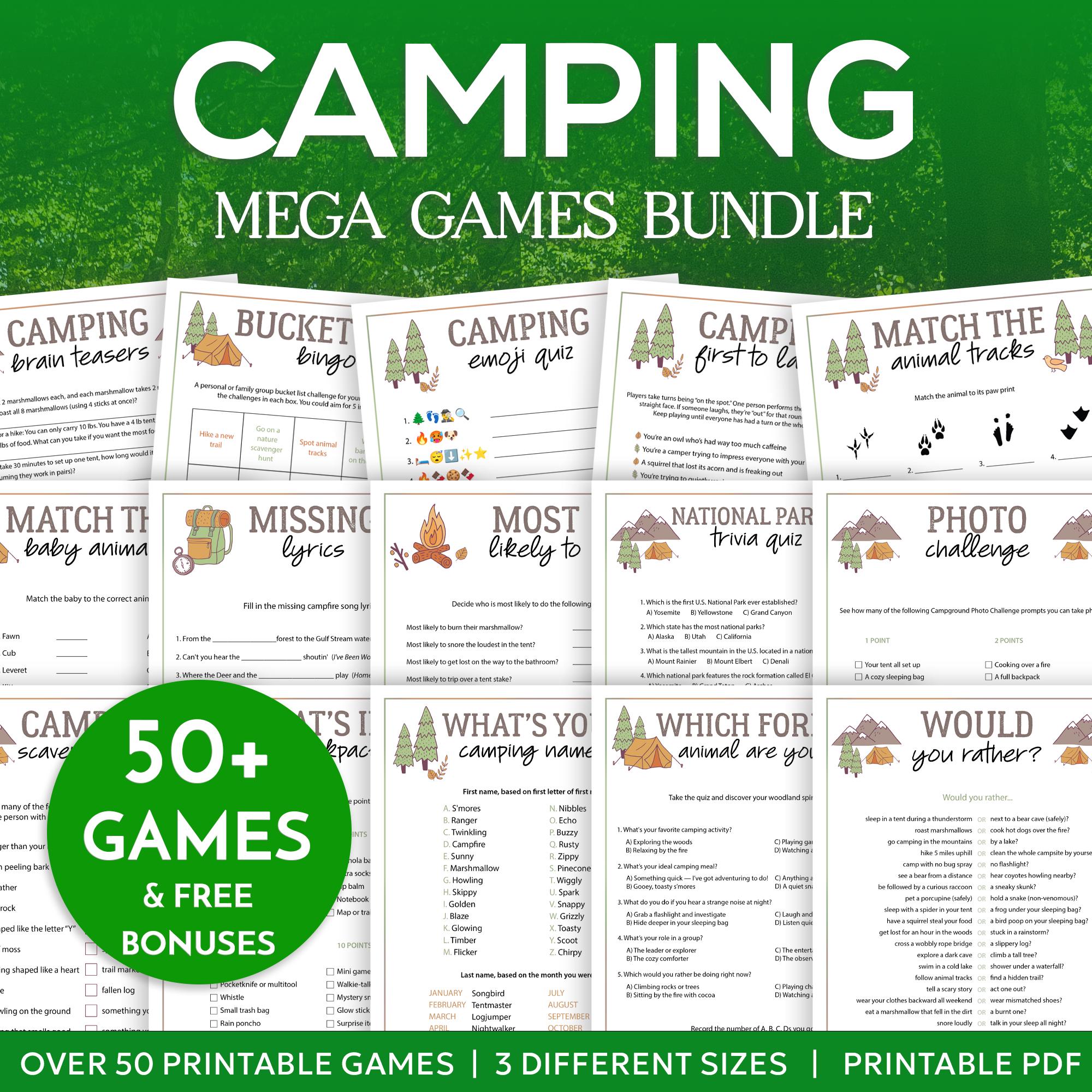 Camping Games Bundle Printable Camp Game Collection Family Trivia Quiz ...
