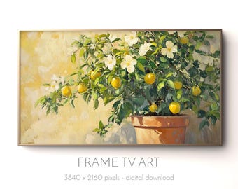 Lemon Tree Frame TV Art for Samsung Frame TV Summer Living Room Decor Mediterranean Oil Painting TV Screensaver Background Wallpaper Art