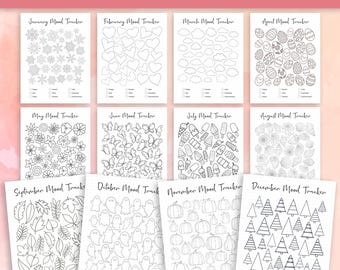 Mood Tracker Bundle PRINTABLE, Monthly Picture Mood Tracker Wheel, Daily Emotions Coloring Sheet, Bullet Journal Planner Page Mood Tracker