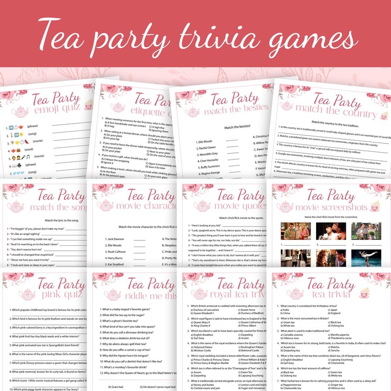 High Tea Trivia Tea Party Trivia Games Bundle, Ladies Tea, Bridal Shower (printable PDF ...
