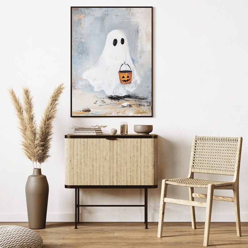 Coastal Halloween Print Bundle of PRINTABLE Cute Ghost Halloween Prints Vintage Oil Painting Collection Beach Gallery Wall Art Set Ocean
