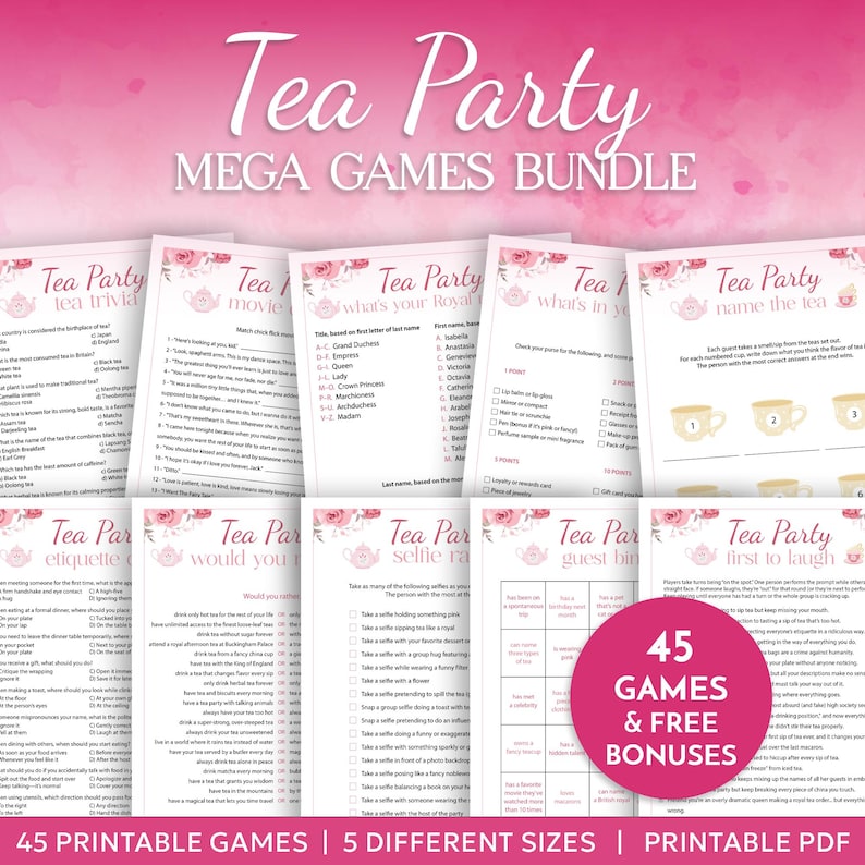 Tea Party Game Bundle PRINTABLE Ladies Afternoon Tea Trivia Female Birthday Party Activities Girls Adults Kids Fun Quiz Set Church Shower
