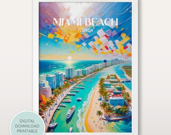 Stampa di viaggio di Miami Beach, stampa di Miami, dipinto di Miami Beach, poster di viaggio di Miami Beach, poster di viaggio della Florida, decorazione da parete di Miami Beach