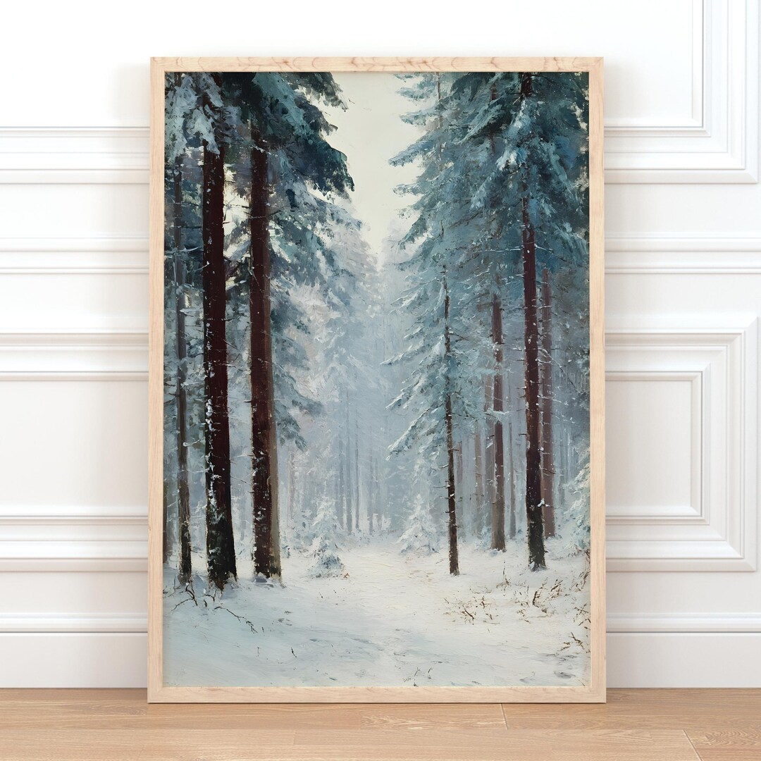 Vintage Winter Forest Print | Printable Oil Painting Wall Art | Pine ...