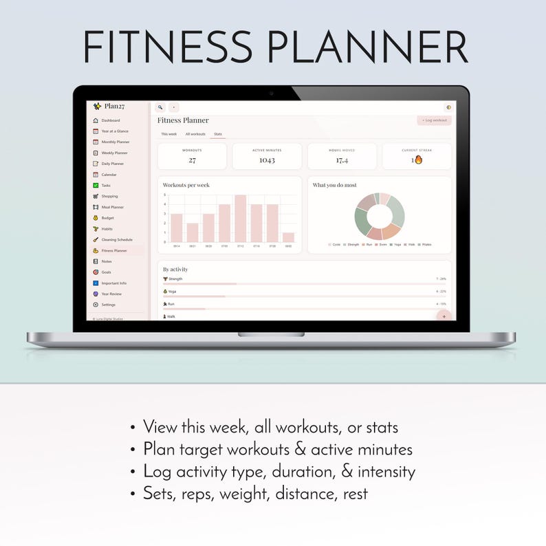 2027 digital planner app installed on iPhone home screen, offline life organizer with habit tracker budget planner and meal planner, no subscription no account no monthly fee productivity dashboard, daily weekly monthly planning for iPhone iPad Android Windows Mac, private on-device data storage, instant digital download from Luna Digital Studios