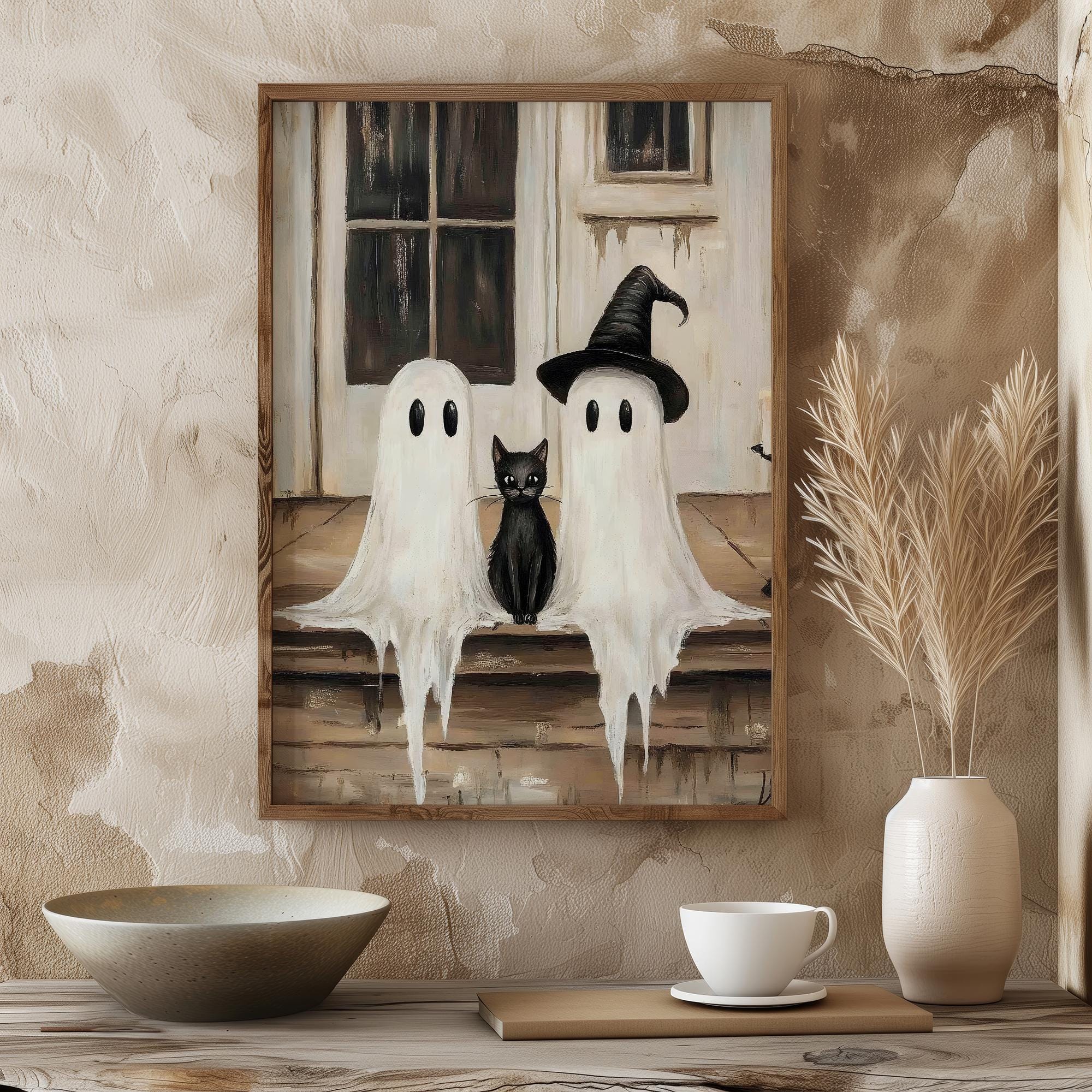 Cute Ghost Print PRINTABLE Vintage Halloween Oil Painting Wall Art 2 ...