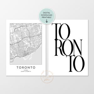 Ensemble d'impression de carte de Toronto de 2 produits imprimables, impression de Toronto, affiche de typographie, ensemble d'impression de téléchargement numérique de Toronto, art mural de la ville de Toronto, Canada