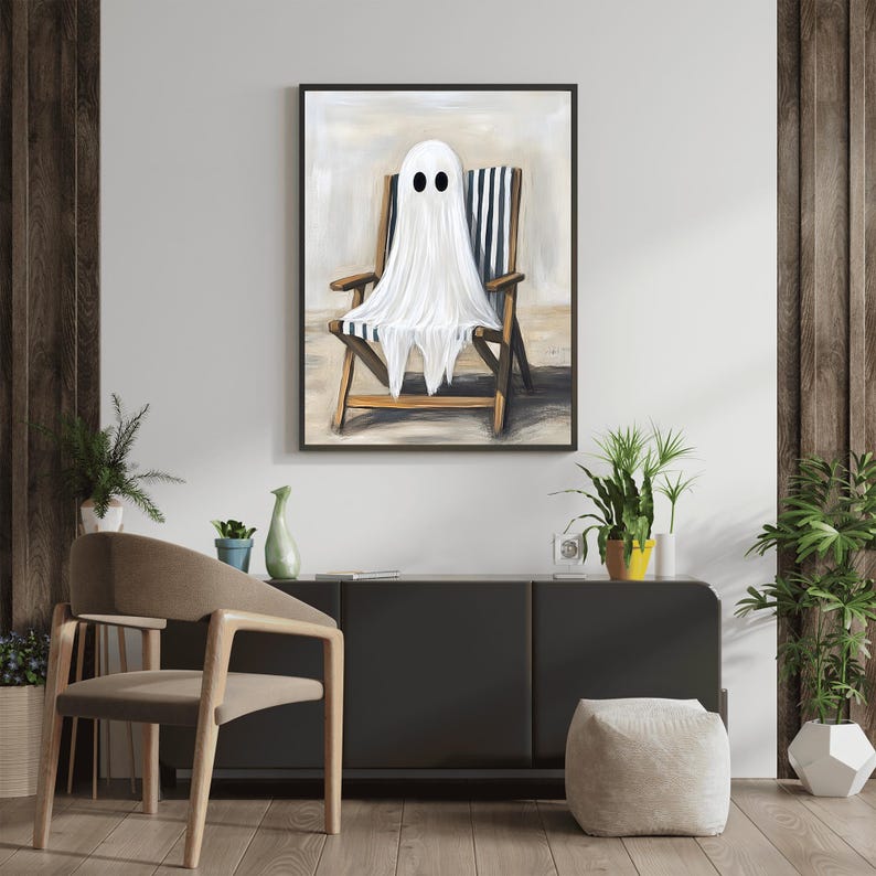 Coastal Halloween Print Bundle of PRINTABLE Cute Ghost Halloween Prints Vintage Oil Painting Collection Beach Gallery Wall Art Set Ocean