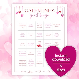 Galentine's Guest Bingo Printable, Gra na imprezę Galentine's Day, Karty do gry Galentine Mix & Mingle, Wieczór panieńskiej imprezy, Gra dla dorosłych Galentines