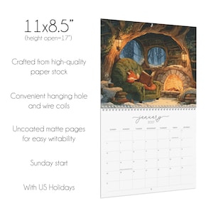 2027 wall calendar featuring cute woodland animals reading books, twelve
illustrated forest library scenes with fox, hedgehog, rabbit, squirrel, otter and
raccoon in hollow-tree bookshops and mushroom libraries, cozy cottagecore
storybook art, 12 month hanging calendar printed and shipped, book lover gift for
readers librarians and teachers, reading nook and home office decor