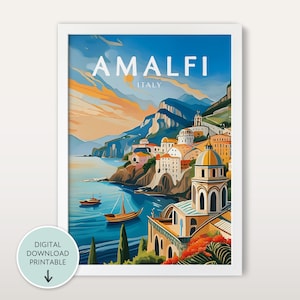 Amalfi Reise-Druck, Amalfiküste Malerei, Positano-Druck, Italien Küstenkunst, Amalfi-Druck, Reiseplakat, Amalfi Italien Wandkunst-Dekor