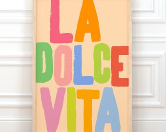 La Dolce Vita Druck, Buntes mediterranes Dekor (Digitaler Download), Maximalistische Sommerwandkunst