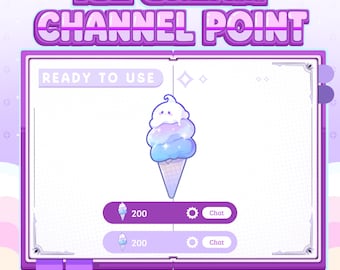 May include: A digital graphic featuring an ice cream cone with blue, purple, and white scoops. The text "ICE CREAM CHANNEL POINT" is displayed above the image. Additional text includes "READY TO USE" and "28, 56, 112, & 1000 PX".