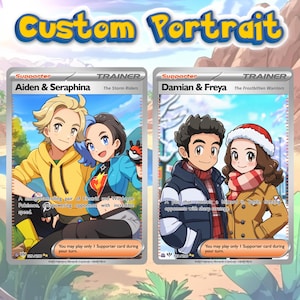 Gepersonaliseerde Pokémon-kaart, handgetekende kaartenidee, huwelijkscadeau voor koppels, jubileumcadeaukaart, cadeau voor Pokémon-fans, bruiloft