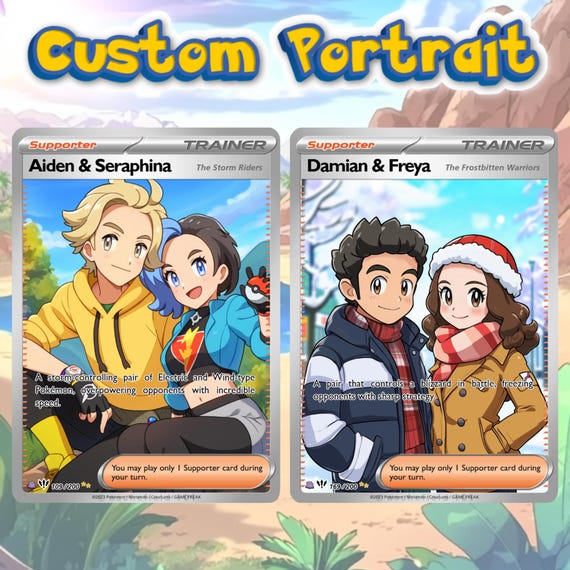Custom Pokmon Card | Personalized Pokmon Card | Pokmon Gifts | Pokmon  Card Commission | Couple Portrait | Anime Portrait