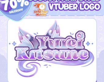 May include: A purple and blue animated logo with the text "Yurei Kitsune" in a stylized font. The logo features a pair of fox ears with a swirl of purple and blue behind the text. The text "CUSTOM ANIMATED VTUBER LOGO" is at the top of the image.