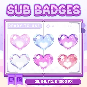Adorables badges Twitch Cristal Love | Cristal d&#39;amour kawaii | Badges d&#39;abonnés Twitch | Insignes d&#39;amour en cristal | Badges secondaires Kawaii | Icônes de points de canal