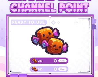 May include: A purple and white graphic with the text "CRYSTAL CANDY CHANNEL POINT". The image features two orange crystal candies with smiling faces and purple accents. The graphic includes the text "READY TO USE".