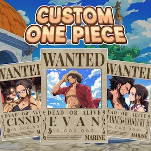 Custom One Piece Anime Portrait , Custom One Piece , Printable Wallart , Custom Anime Wanted Poster, Anniversary Gift