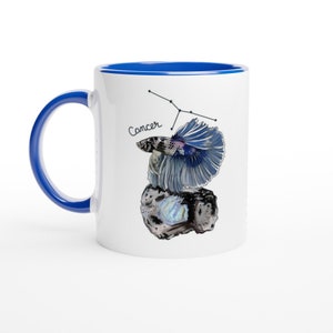 Zodiac Betta Cafe - Cancer - White 11oz Ceramic Mug with Color Inside