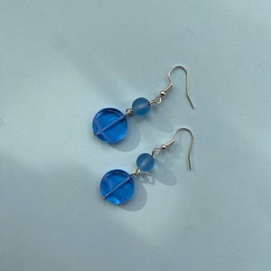 Water Drop Earrings - Silver Plated Blue Glass Bead Hooks