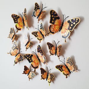 Décoration murale papillon dorée, Stickers muraux papillons, Papillon 3D, Art mural papillon naturel, Décoration de chambre de bébé, Décorations de mariage