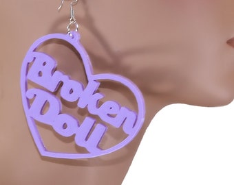 Broken doll Heart Hoop Earrings 3D printed Kawaii Pastel Goth Creepy Cute Harajuku earrings Lightweight Free Shipping MTcoffinz