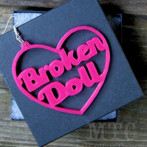 Broken doll Heart Hoop Earrings 3D printed Kawaii Goth Creepy Cute Harajuku earrings Lightweight Free Shipping MTcoffinz