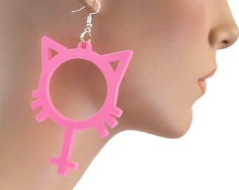 Pink Pussy Hat Earrings Kitty Cat Ears 3D printed Feminist Feminism Activist hoop Lightweight Free Shipping MTcoffinz