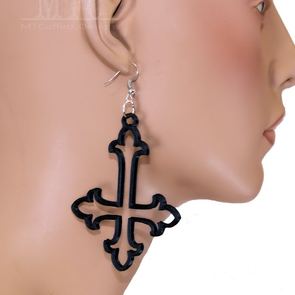 Inverted Gothic Cross Satanism Satanist Earrings 3D printed Goth Satanic Goth earrings Lightweight Free Shipping MTcoffinz