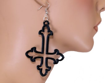 Inverted Gothic Cross Satanism Satanist Earrings 3D printed Goth Satanic Goth earrings Lightweight Free Shipping MTcoffinz