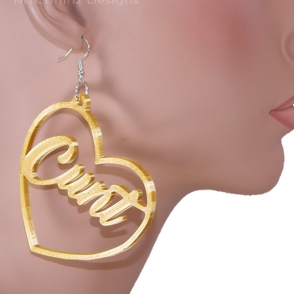 Cunt Heart Hoop Earrings 3D printed Swear Word Feminist Pastel Goth Gold earrings Lightweight Free Shipping MTcoffinz