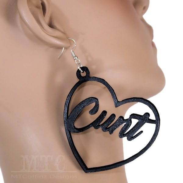 Cunt Heart Hoop Earrings 3D printed Swear Word Feminist Offensive Goth Black earrings Lightweight Free Shipping MTcoffinz