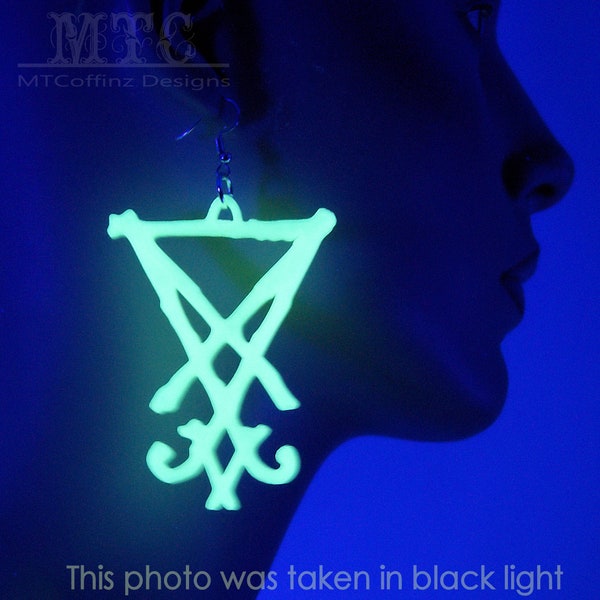 Lucifer Sigil Earrings 3D printed glow in the dark Satanic Seal of Satan Pagan Wicca Occult Symbol Gothic Lightweight Free Ship MTcoffinz