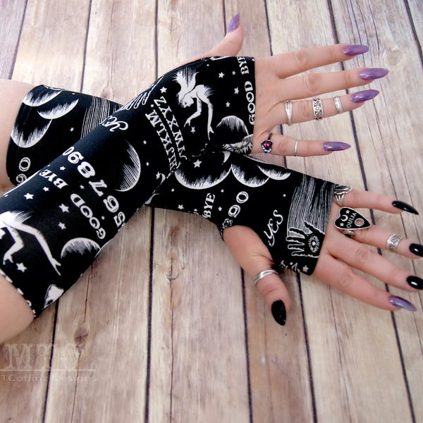 Ouija geest Board occulte gotische arm warmers Vingerloze handschoenen met duim gaten MTcoffinz MTC