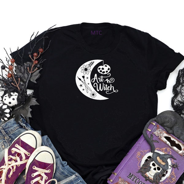 Art Witch Crescent Moon Paint Palette Supplies Tee Shirt Unisex All Genders Soft Feel Nu Goth Artist Gothic Artsy Witchy MTcoffinz