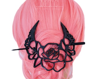 Crescent Moon Roses Bun Holder Hair Cage 3D Printed Long Hair Accessory Scarf Clip Wiccan Pagan Hair Decoration Free Shipping MTcoffinz