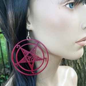 Sigil of Baphomet Pentacle Goat Head Satan Satanic symbol Hoop Earrings 3D printed Lightweight Free Shipping MTcoffinz