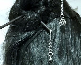 Pentacle Pentagram and Cauldron Hair stick Set Pair Updo Goth Gothic Wiccan Pagan Bun Decoration Free Shipping MTcoffinz