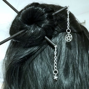 Pentacle Pentagram and Cauldron Hair stick Set Pair Updo Goth Gothic Wiccan Pagan Bun Decoration Free Shipping MTcoffinz