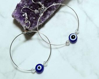Blue Evil Eye Oracle Turkish Hoop Earrings Hypoallergenic Free Shipping MTcoffinz