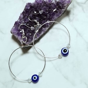 Blue Evil Eye Oracle Turkish Hoop Earrings Hypoallergenic Free Shipping MTcoffinz